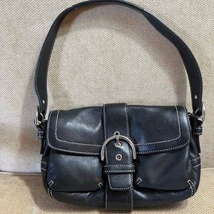 Coach Handbag Black Leather with Silver Buckles